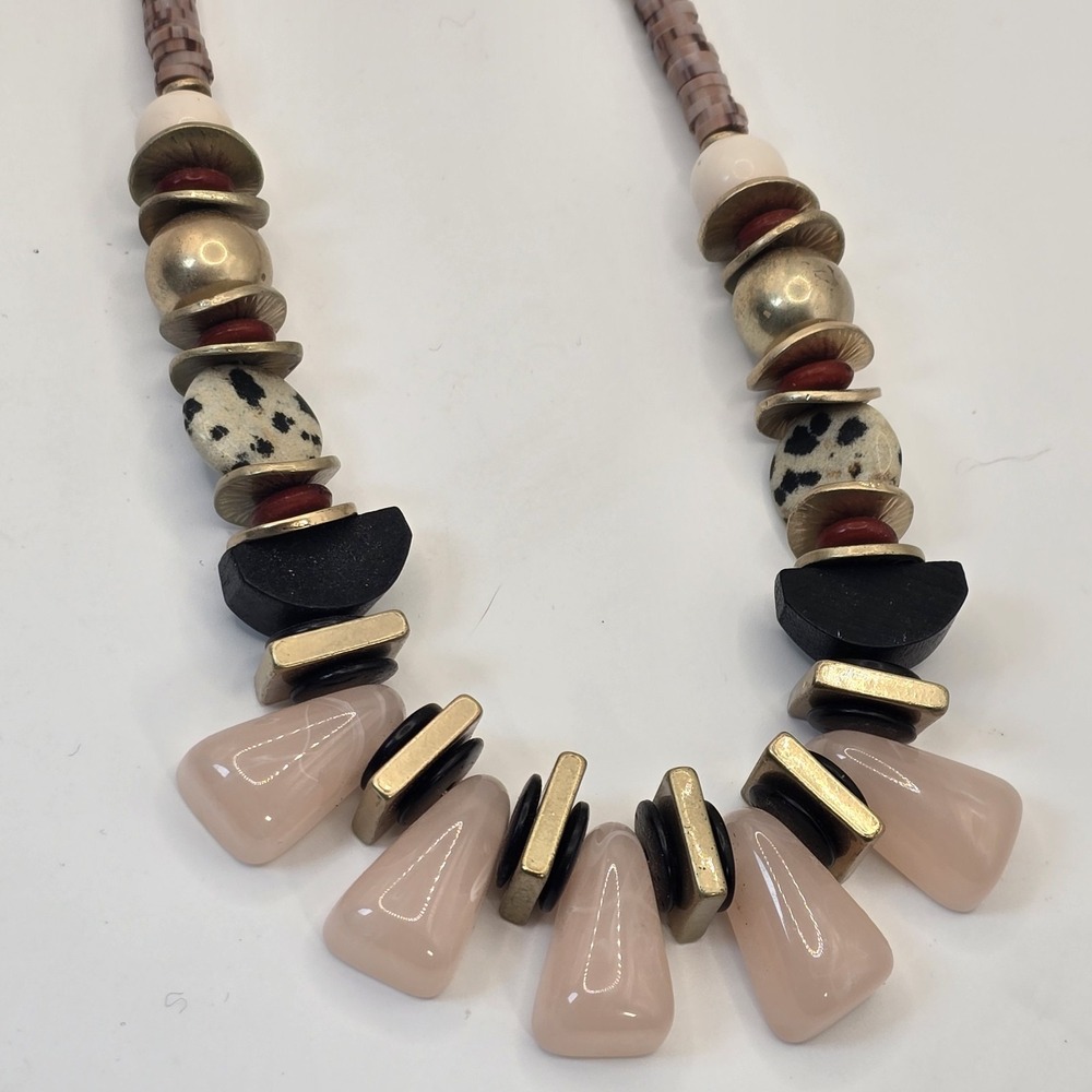 Boho Statement Necklace Rose Quartz‎ Dalmatian Jasper Mixed Media 18–22" - Picture 8 of 9